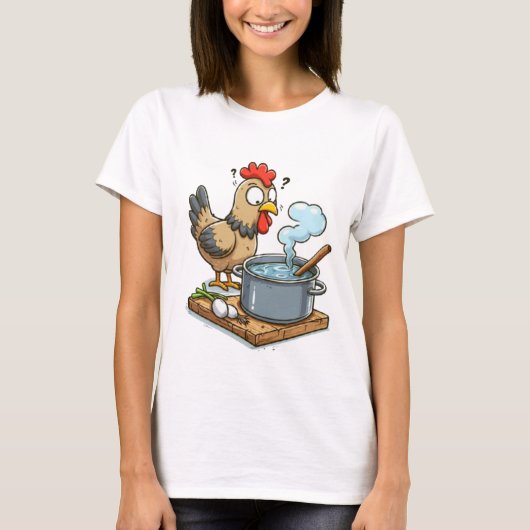Grappig Koken Kip Schort – Hen maken soep T-shirt (Voorkant)
