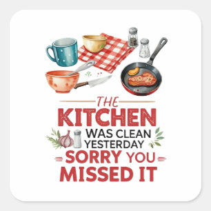 Grappig Koken Quote met gebruiksvoorwerpen Vierkante Sticker