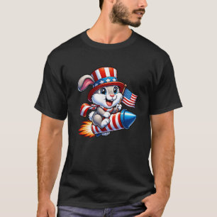 Grappig Konijn 4 juli Amerikaanse Vlag Vuurwerk T-shirt