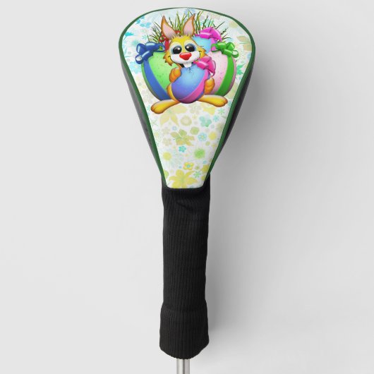 Grappig konijn bijt in een paasei golfheadcover (Voorkant)