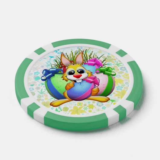 Grappig konijn bijt in een paasei poker chips (Enkel)