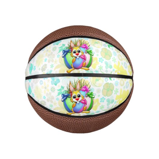 Grappig konijn dat een paasei bijt basketbal (Voorkant)
