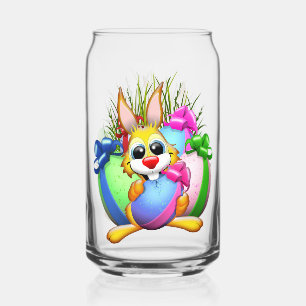 Grappig konijn dat een paasei bijt blikvorm glas