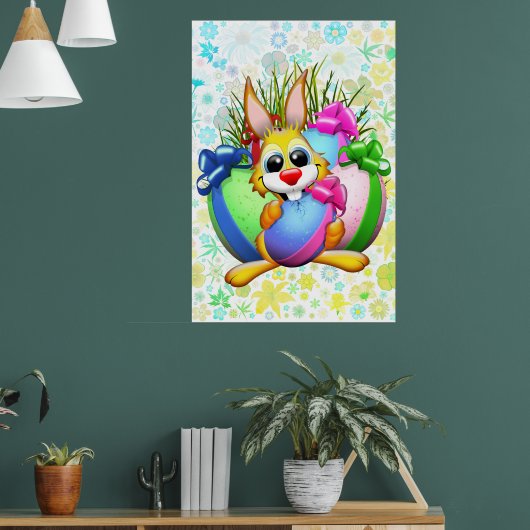 Grappig konijn dat een paasei bijt poster (Woonkamer 1)
