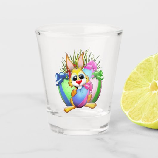Grappig konijn dat een paasei bijt shot glas (Voorkant)