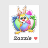 Grappig konijn dat een paasei bijt sticker (Vel)