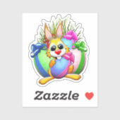 Grappig konijn dat een paasei bijt sticker (Vel)