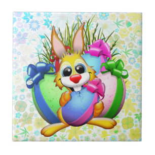 Grappig konijn dat een paasei bijt tegeltje