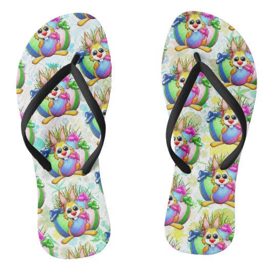Grappig konijn dat in een paasei bijt teenslippers (Voetbed)