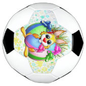 Grappig konijn dat in een paasei bijt voetbal (Gedraaid)