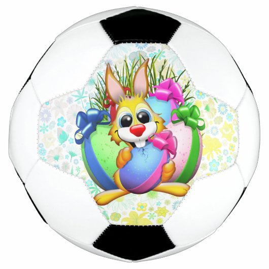 Grappig konijn dat in een paasei bijt voetbal (Voorkant)