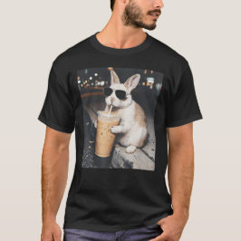 Grappig konijn drinkt ijskoude koffie Paashaas Gif T-shirt