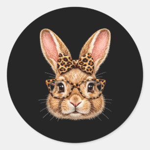 Grappig konijn gezicht bril bandana luipaard strik ronde sticker