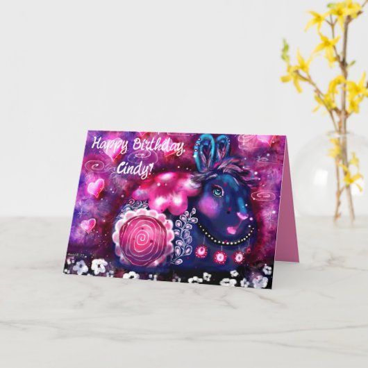 Grappig Konijn 'Glamour Bunny' Verjaardag Kaart (Gele Bloem)