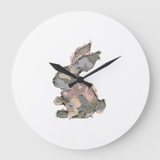 Grappig Konijn Haakwerk Patchwork Camo Konijn Gelu Grote Klok (Voorkant)