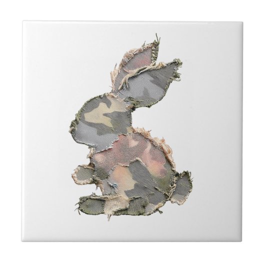 Grappig Konijn Haakwerk Patchwork Camo Konijn Gelu Tegeltje (Voorkant)