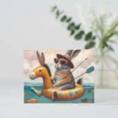 Grappig konijn in een ezel drijver briefkaart (Staand voorkant)