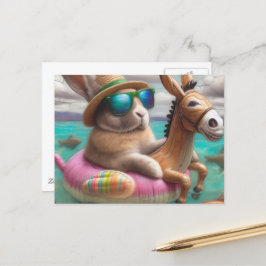 Grappig konijn in een ezel Float digitale kunst Briefkaart