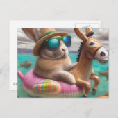 Grappig konijn in een ezel Float digitale kunst Briefkaart (Voorkant / Achterkant)