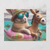 Grappig konijn in een ezel Float digitale kunst Briefkaart (Voorkant)