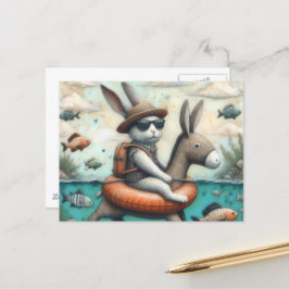 Grappig konijn in een ezel Float digitale kunst Briefkaart