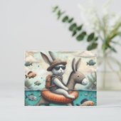 Grappig konijn in een ezel Float digitale kunst Briefkaart (Staand voorkant)