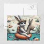 Grappig konijn in een ezel Float digitale kunst Briefkaart (Voorkant / Achterkant)
