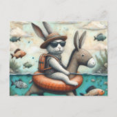 Grappig konijn in een ezel Float digitale kunst Briefkaart (Voorkant)