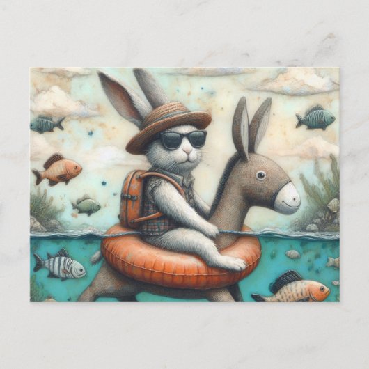 Grappig konijn in een ezel Float digitale kunst Briefkaart (Voorkant)