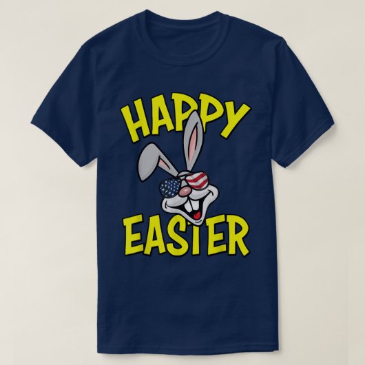 Grappig konijn met Amerikaanse vlag Happy E T-shirt (Design voorkant)