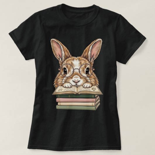 Grappig Konijn met Bril Leest Boek  T-shirt (Design voorkant)