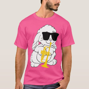 Grappig konijn met zonnebril op trompet spelen t-shirt