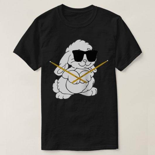 Grappig konijn met zonnebrillen die drums spelen t-shirt (Design voorkant)