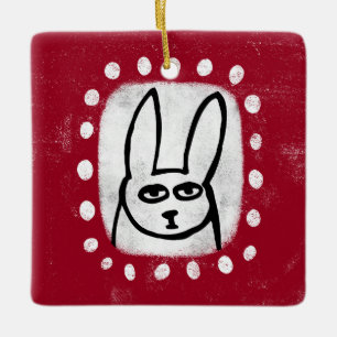 Grappig konijn op rood Ornament