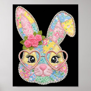 Grappig konijnengezicht bril bloemrijke patchwork poster