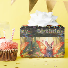 Grappig konijntje betoverd bos Happy Birthday Cadeaupapier