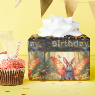 Grappig konijntje betoverd bos Happy Birthday Cadeaupapier