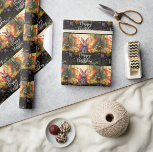 Grappig konijntje betoverd bos Happy Birthday Cadeaupapier