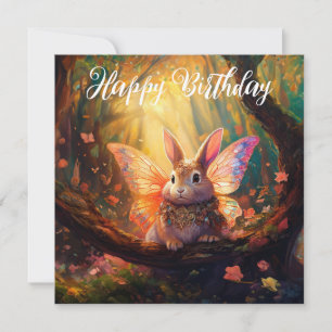 Grappig konijntje betoverd bos Happy Birthday Kaart