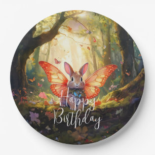 Grappig konijntje betoverd bos Happy Birthday Papieren Bordje