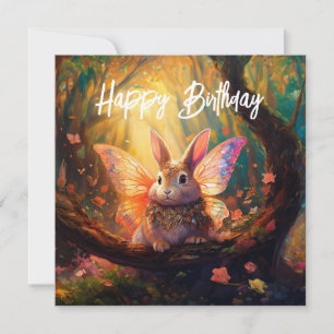 Grappig konijntje in betoverd bos Happy Birthday Kaart