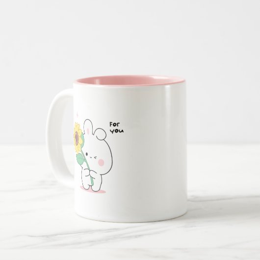 grappig konijntje tweekleurige koffiemok (Voorkant links)