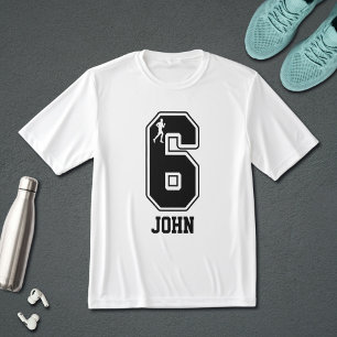 Grappig koppel met nummer 6 hardloopset met eigen t-shirt