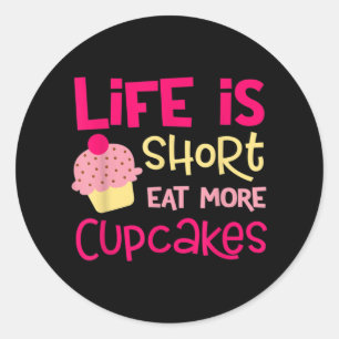Grappig kort leven eten cupcake woord kunst ronde sticker
