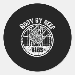 Grappig Korte Rib BBQ Grill Body van Beef Ribs Bar Ronde Sticker