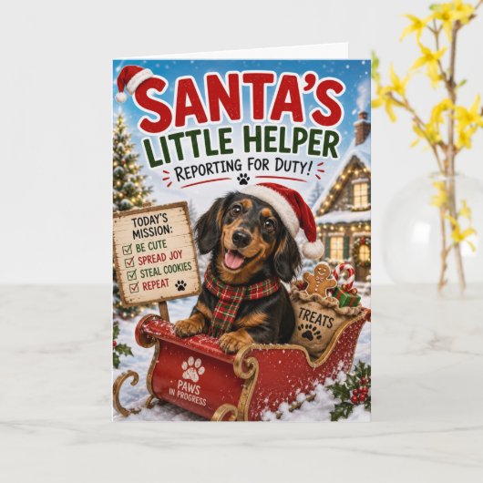 Grappig Kortharig Christmas ontwerp – Santa's Klei Kaart (Gele Bloem)