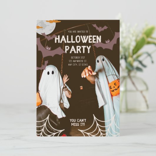 Grappig kostuum Halloween Party uitnodiging (Staand voorkant)