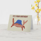 Grappig krab met een strand Pet Kaart (Gele Bloem)