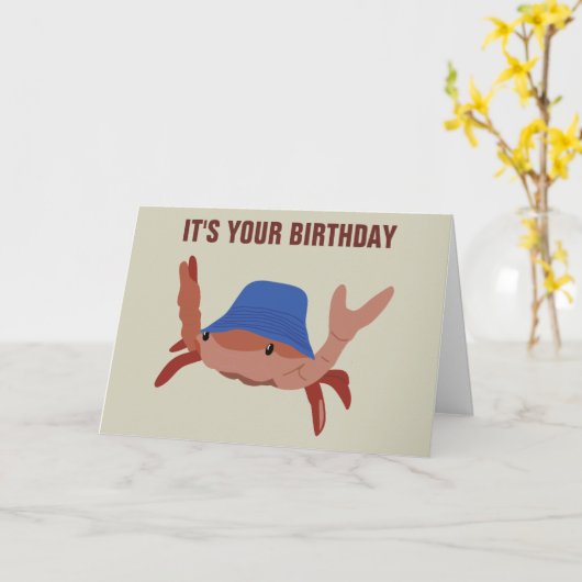 Grappig krab met een strand Pet Kaart (Gele Bloem)