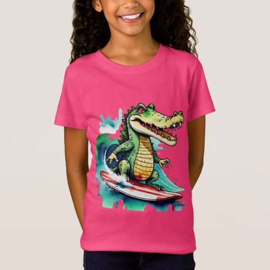 Grappig krokodil surfen T-Shirt (Voorkant)